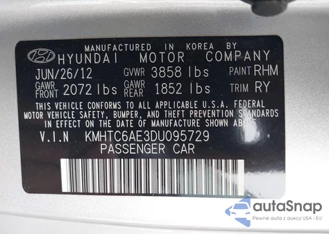 2013 Hyundai Veloster Turbo W/Black из США, поврежденный, VIN KMHTC6AE3DU095729